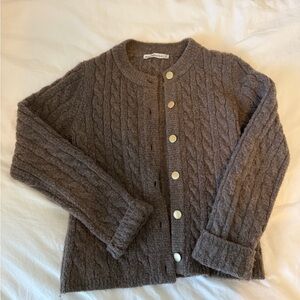 Abercrombie & Fitch Brown Cable Knit Cardigan with Gold Buttons